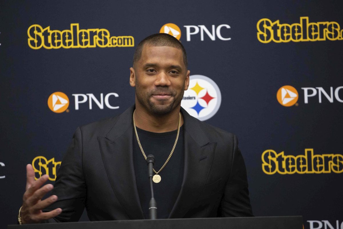 Pittsburgh+Steelers+newly+signed+quarterback+Russell+Wilson+speaks+with+reporters+during+an+NFL+football+press+conference+in+Pittsburgh+on+Friday%2C+March+15.
