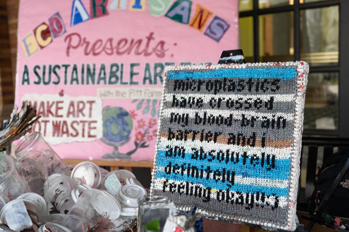 Art displayed at the EcoArtisans expo under the William Pitt Union awning on Thursday.