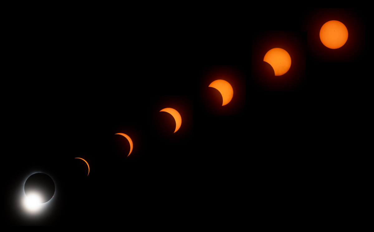 A composite image of the phases of the total solar eclipse as seen from Pymatuning, Pennsylvania, on Monday.