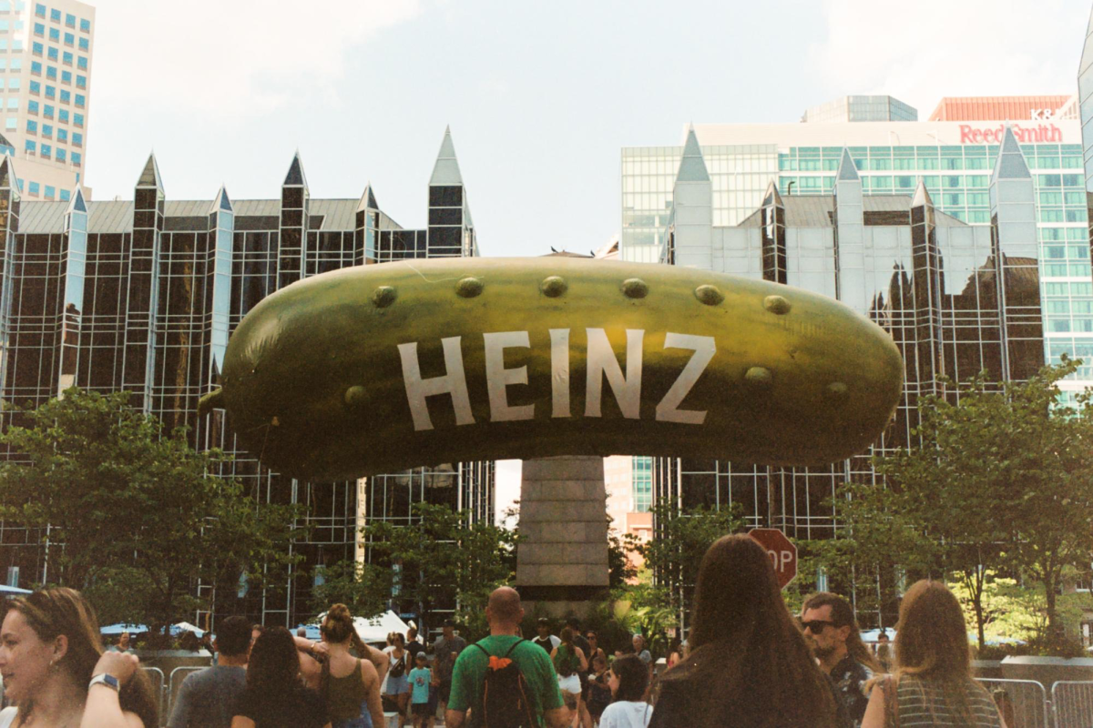 The Picklesburgh "flying pickle" at PPG Plaza