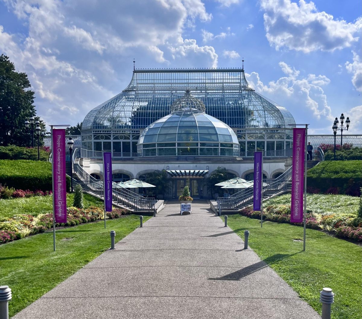 Phipps Conservatory located in Schenley Park. Free admission is provided to Pitt students with a Pitt ID.
