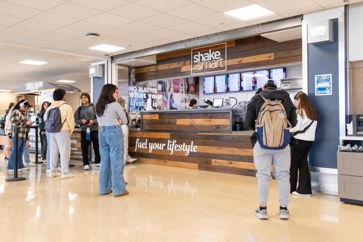 Students wait for their orders in front of Shake Smart in the Petersen Events Center.