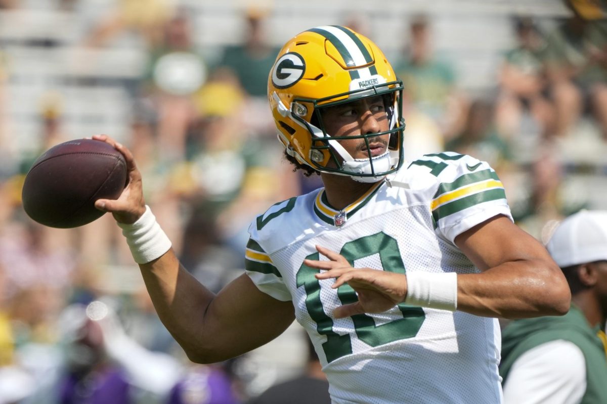 Green Bay Packers' Jordan Love warms up before a preseason NFL football game Saturday, Aug. 24, in Green Bay, Wis.