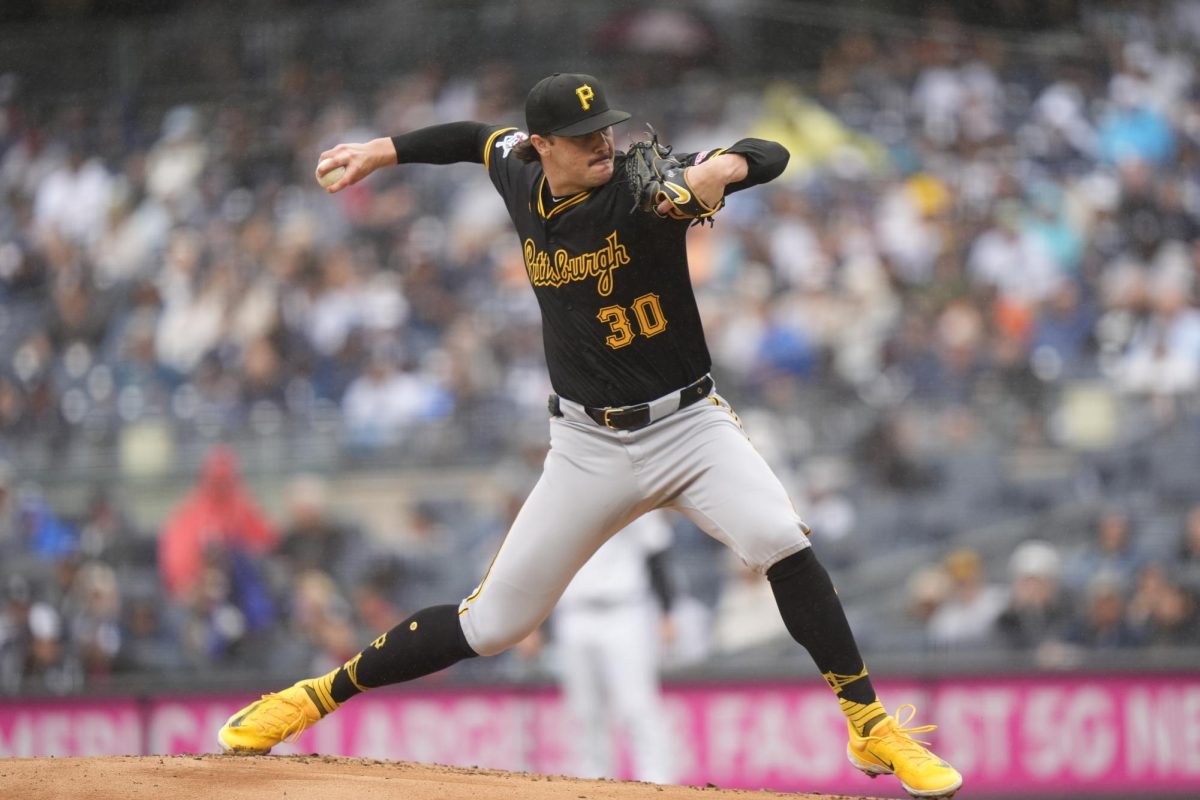 Pittsburgh Pirates' Paul Skenes pitches during the first inning of a baseball game against the New York Yankees, Saturday, Sept. 28, 2024, in New York.