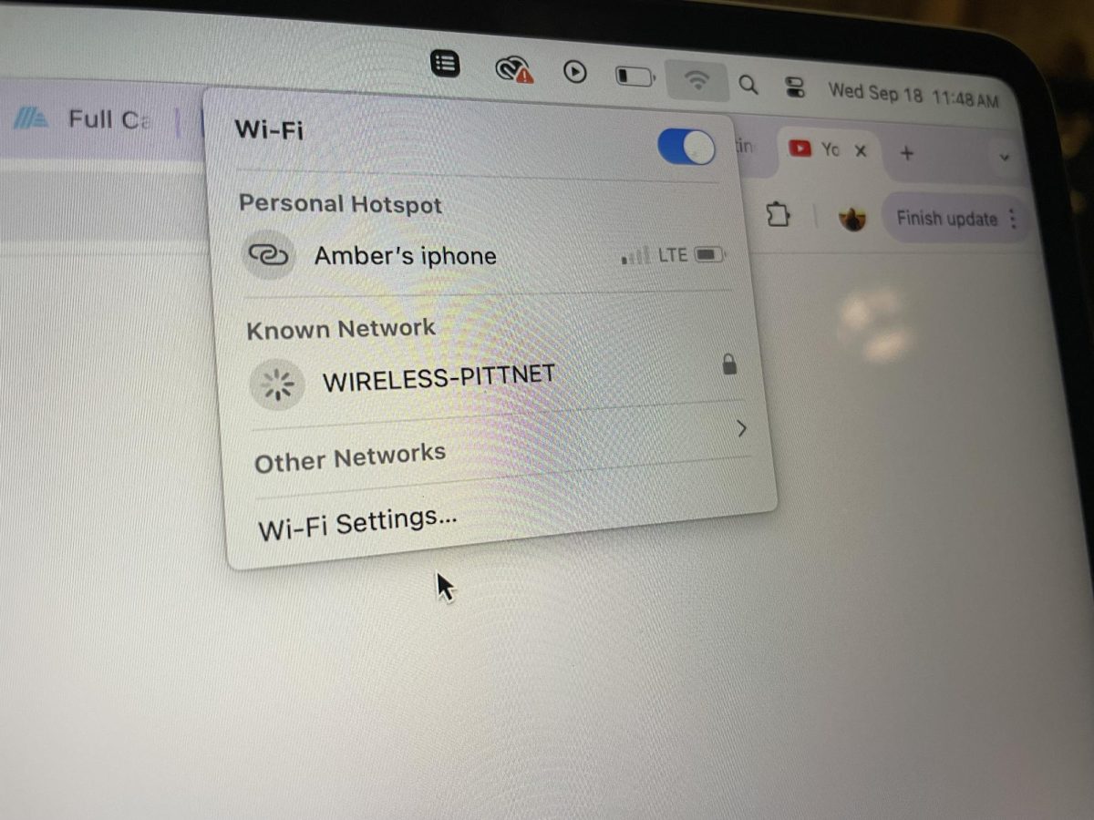 A laptop connects to the WIRELESS-PITTNET network.