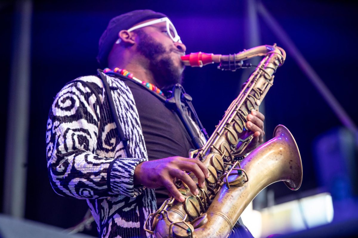 A jazz musician plays at the Pittsburgh International Jazz Festival.