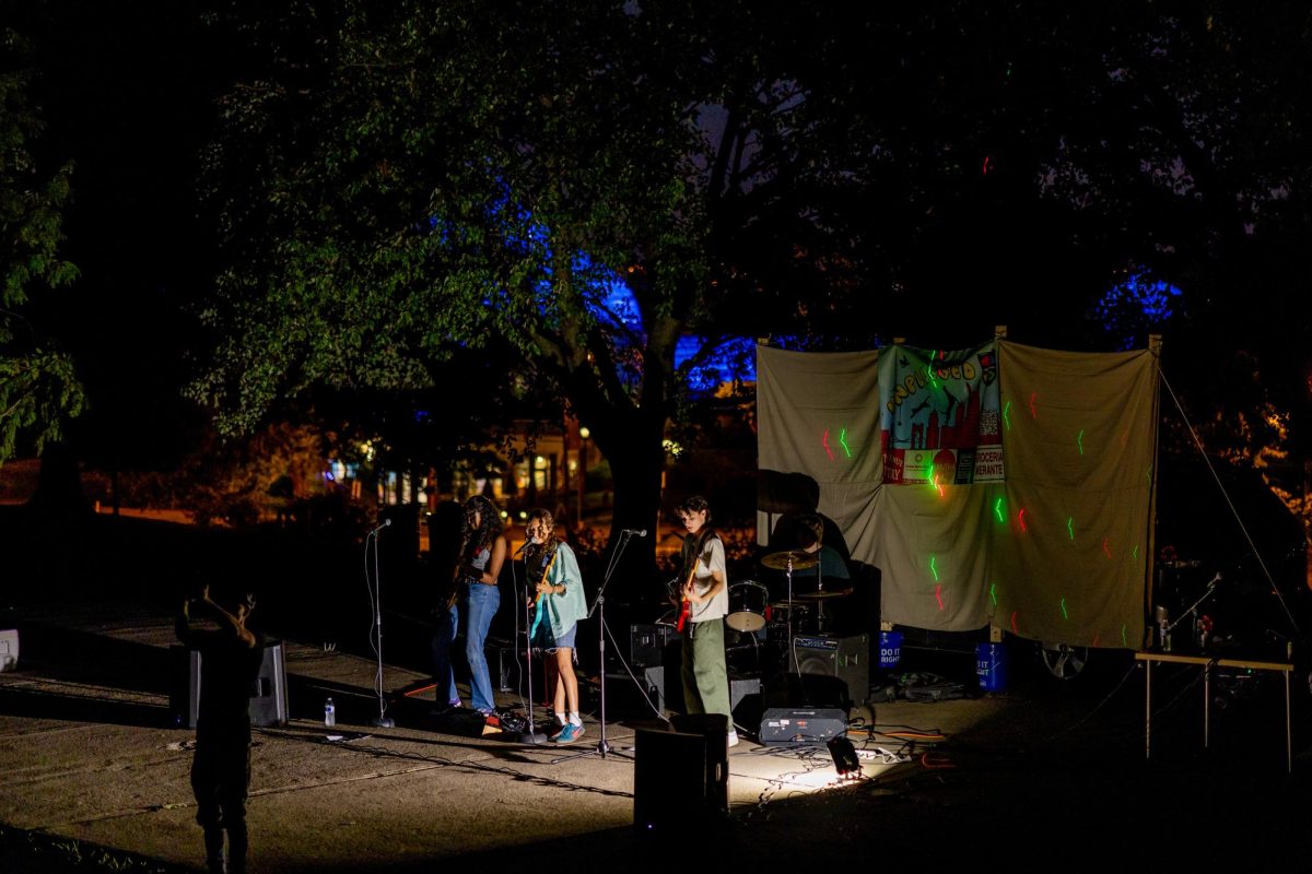 A band performs during the Unplugged Oakland concert on Saturday night in Schenley Park.