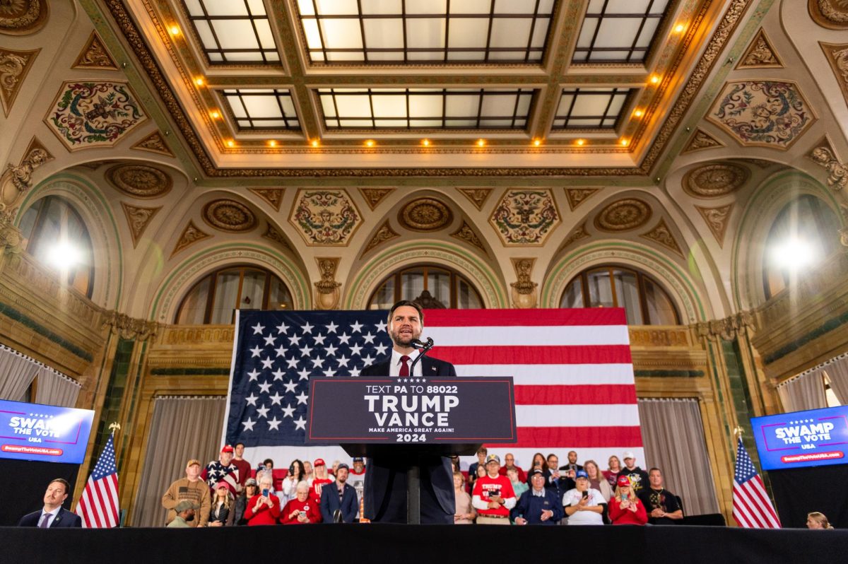 JD Vance speaks at the Pennsylvanian on Thursday.