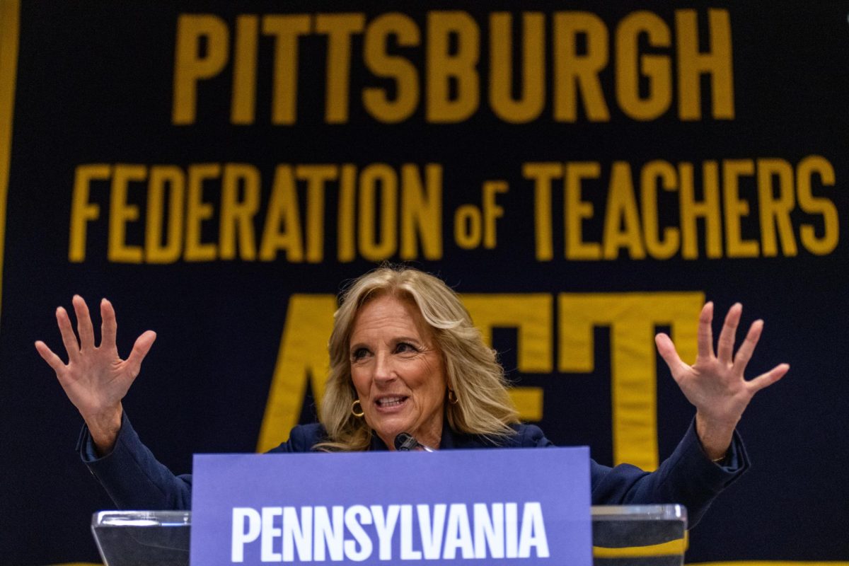 First Lady Jill Biden speaks at the Pittsburgh Federation of Teachers on Saturday Oct. 26, 2024.