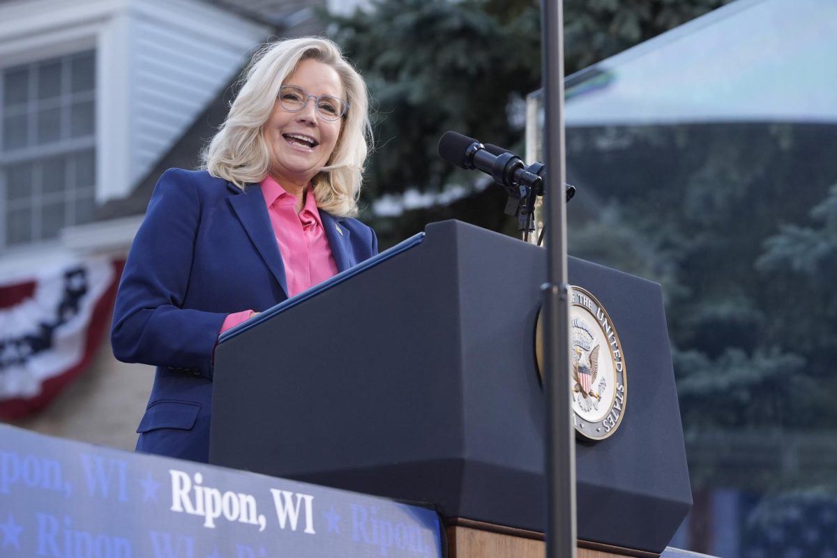 Former Congresswoman Liz Cheney, R-Wy., speaks at a campaign event for Democratic presidential nominee Vice President Kamala Harris at Ripon College in Ripon, Wisconsin, Thursday, Oct. 3, 2024.