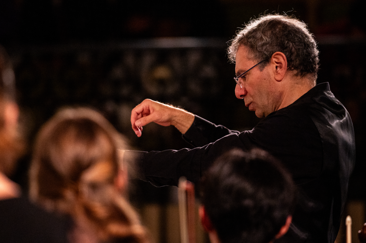 University of Pittsburgh Symphony Orchestra director Roger Zahab conducts the ensemble at its fall concert in Bellefield Hall on Wednesday, Oct. 9.