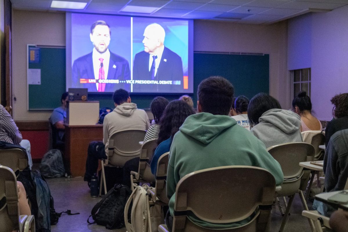 The Political Science Student Association watches the vice presidential debate on Tuesday.