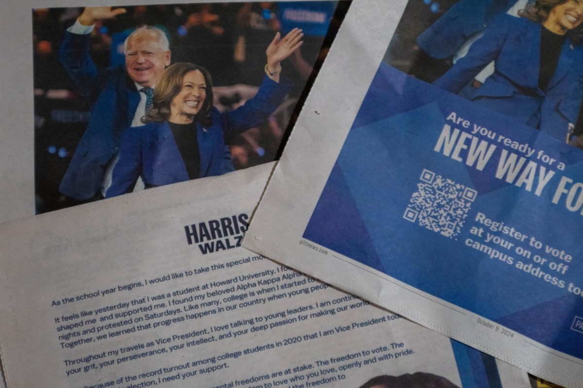 Harris-Walz ads on the back cover of The Pitt News.