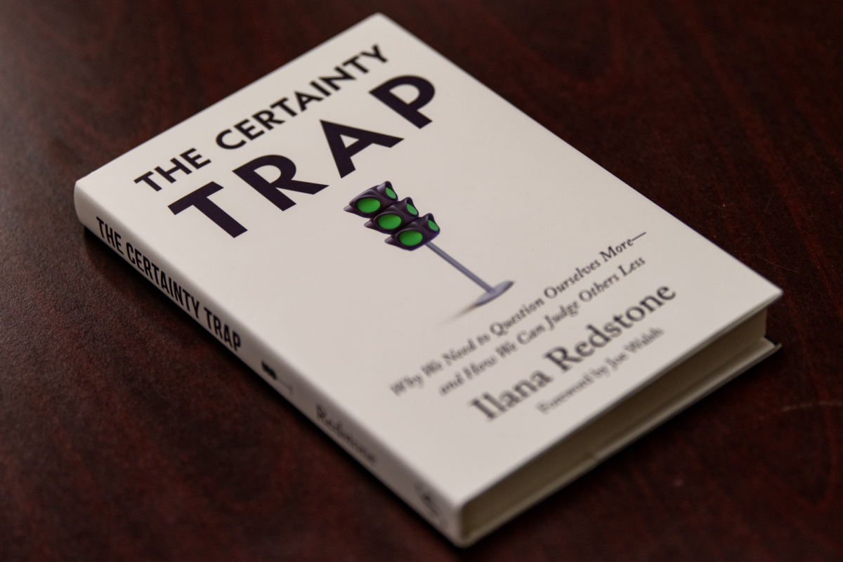 Dr. Ilana Redstone handed out her new book at the “All Angles: Overcoming Polarization Beginning With How We Think” event in the William Pitt Union Lower Lounge on Thursday.