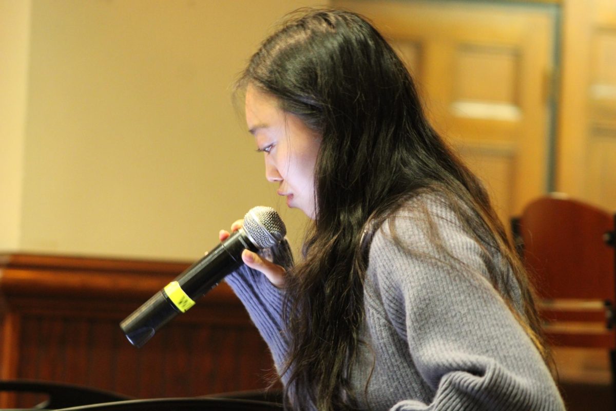 Allocations Chair Nicole Zhang speaks during Tuesday’s SGB meeting.