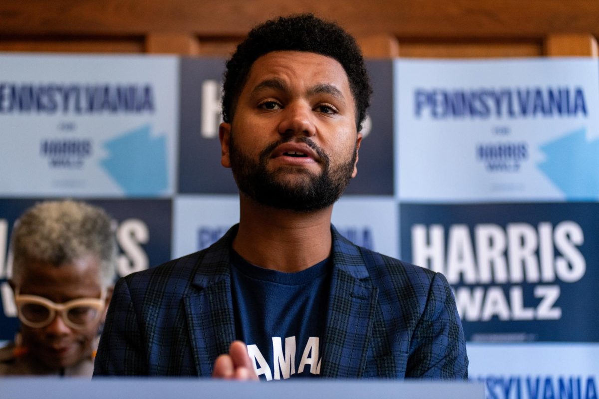 Florida Congressman Maxwell Frost speaks at the Allegheny County Democratic Committee office on Wednesday, Oct. 23, 2024.