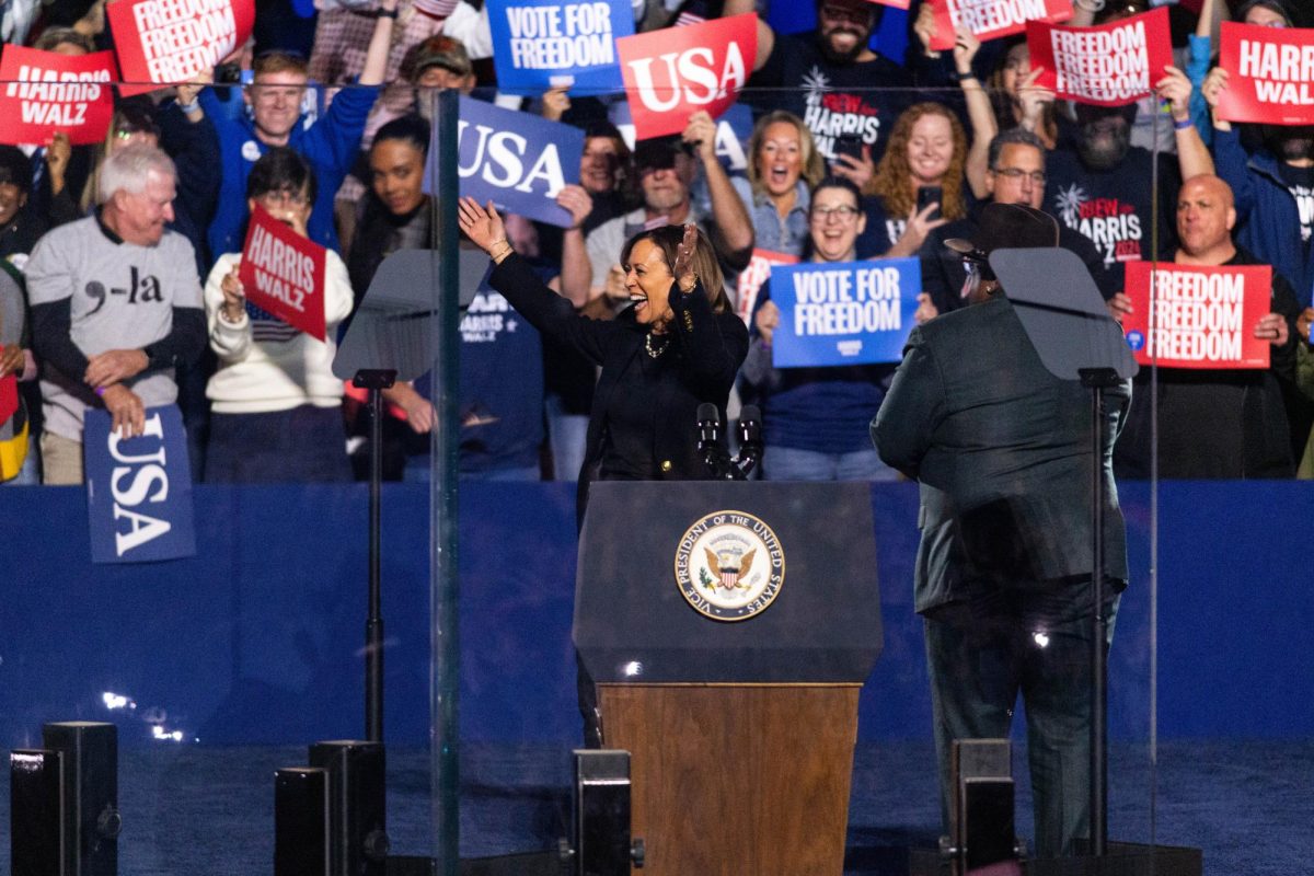 Kamala Harris greets the crowd during her rally on Nov. 4, 2024.