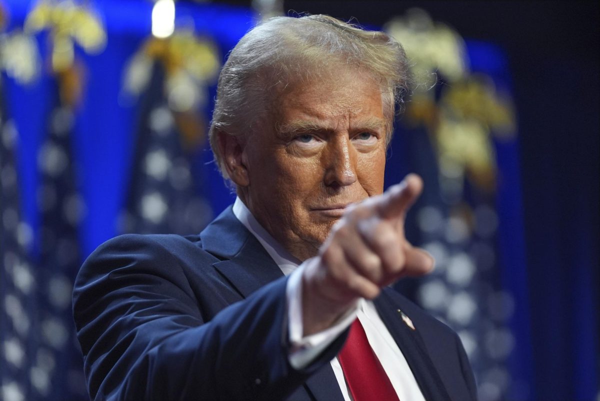 Republican presidential nominee former President Donald Trump arrives at an election night watch party at the Palm Beach Convention Center, Wednesday, Nov. 6, 2024, in West Palm Beach, Fl.