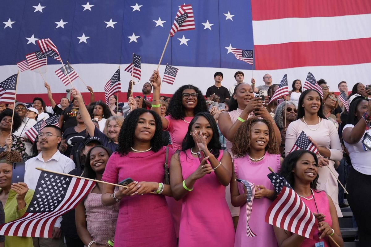 Supporters look on as Vice President Kamala Harris delivers a concession speech for the 2024 presidential election, Wednesday, Nov. 6, on the campus of Howard University in Washington.