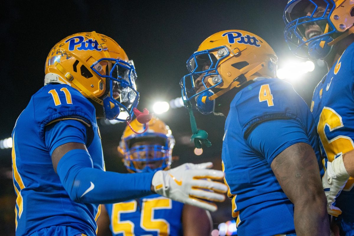 Pitt football strategizes at the football game in Acrisure Stadium on Saturday, Nov. 9.