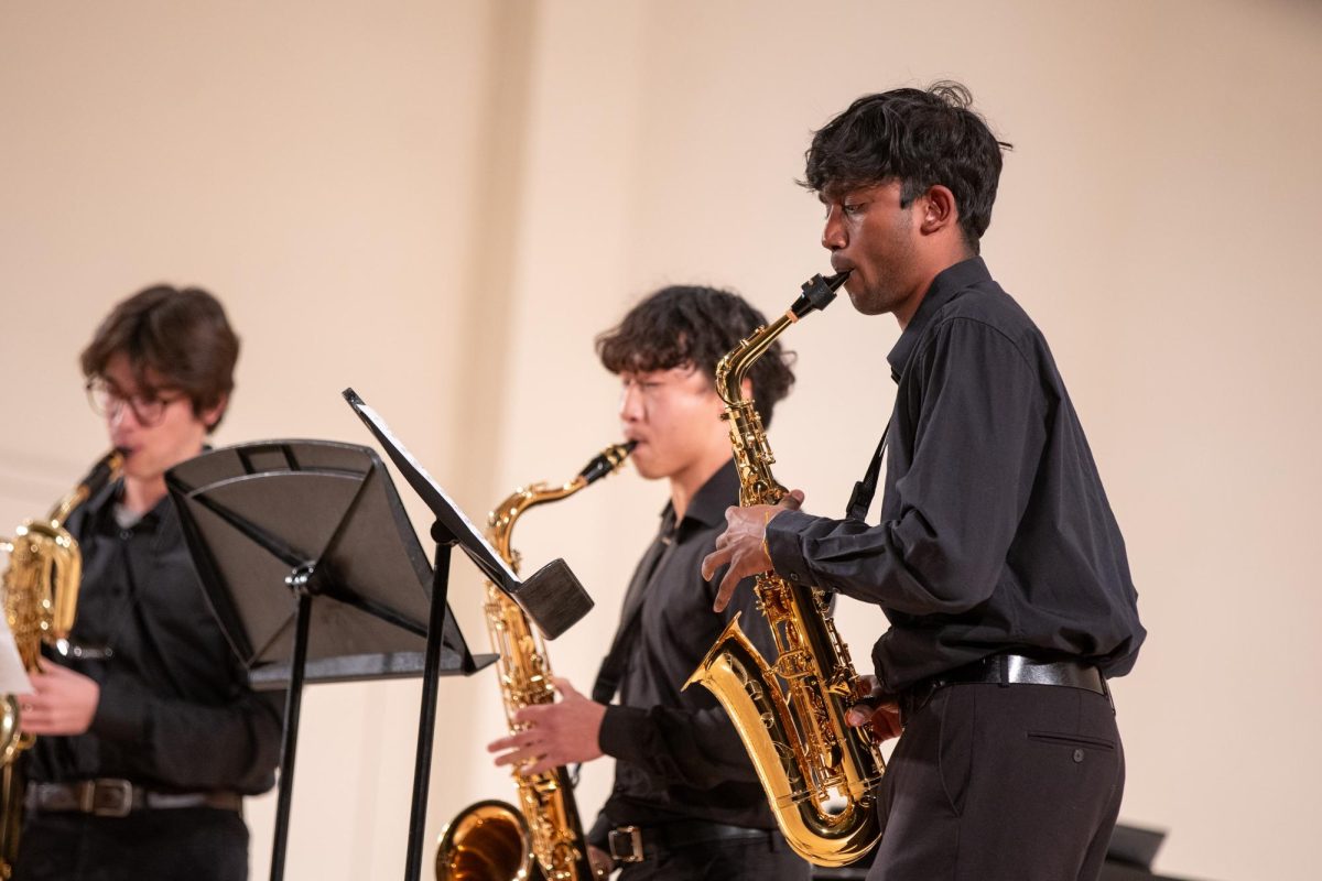 Saxophonists perform at the Fall Music Showcase in Bellefield Hall on Monday, Oct. 28. 
