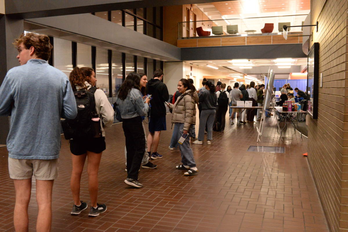 Voters wait in a line in Posvar Hall on Tuesday, Nov. 5. 