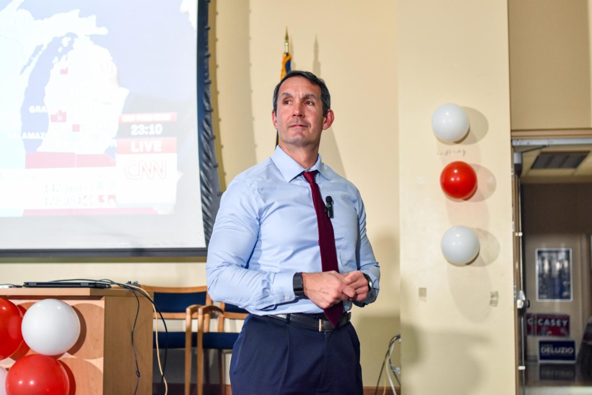 Eugene DePasquale looks out at his watch party at the Pittsburgh Federation Of Teachers.