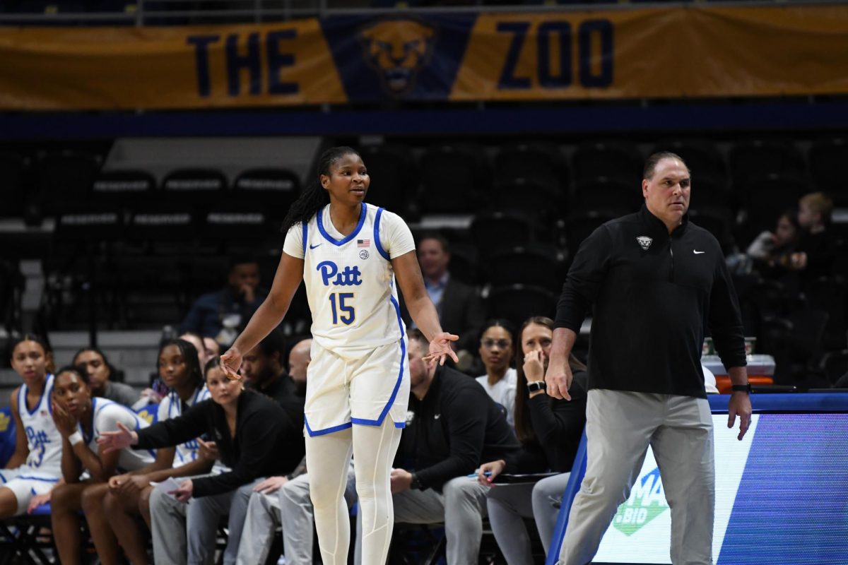 Graduate-student center Khadija Faye observes the women’s basketball game against Louisville in the Petersen Events Center on Thursday, Jan. 9.