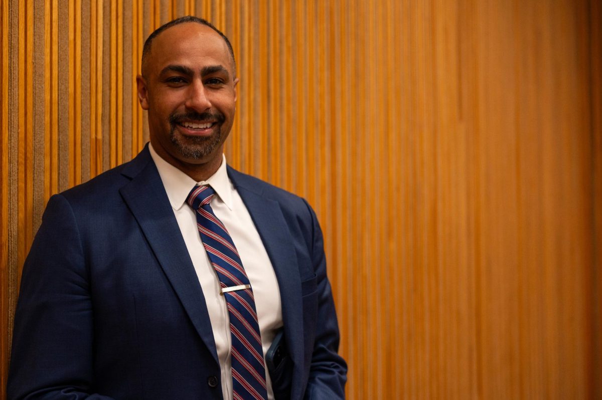 New law dean Jerry Dickinson poses for a photo in the Barco Law Building.