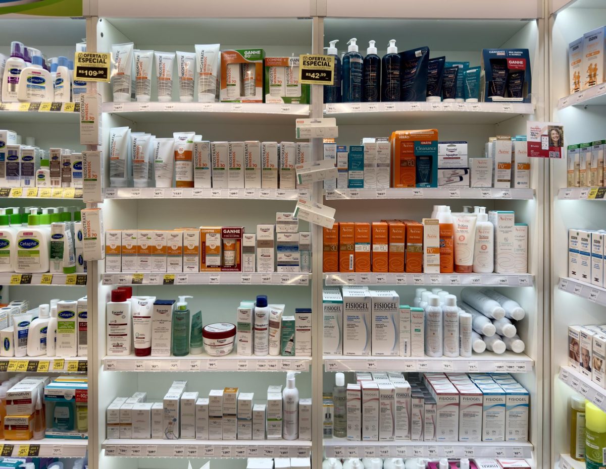 Skin care products on display in a store. 