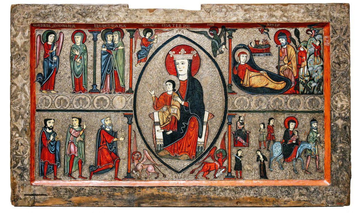 The Altar frontal from Cardet from the Museu Nacional d'Art de Catalunya in Barcelona, Spain.
