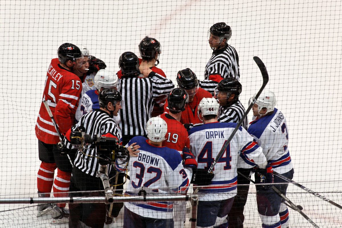 USA and Canada ice hockey teams during the 2010 Winter Olympic Games.
