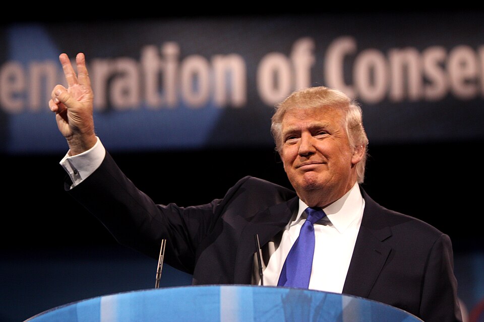 President Trump speaks at a conference.
