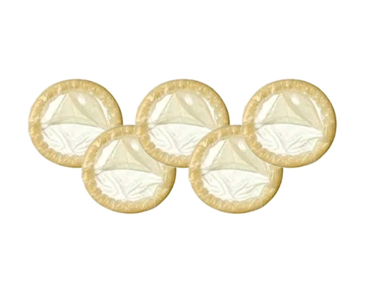Condoms arranged in the shape of the Olympic Rings.
