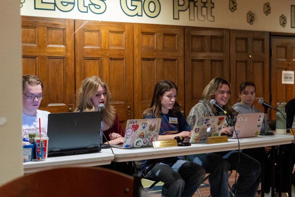 Executive board member Kylie Baker speaks at the Student Government Board meeting on Tuesday in Nordy’s Place.
