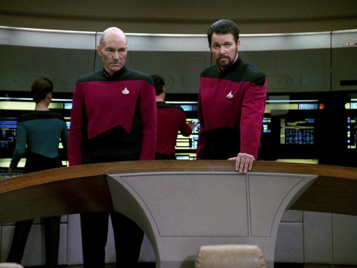 Jonathan Frakes and Patrick Stewart in “Star Trek: The Next Generation” (1987).
