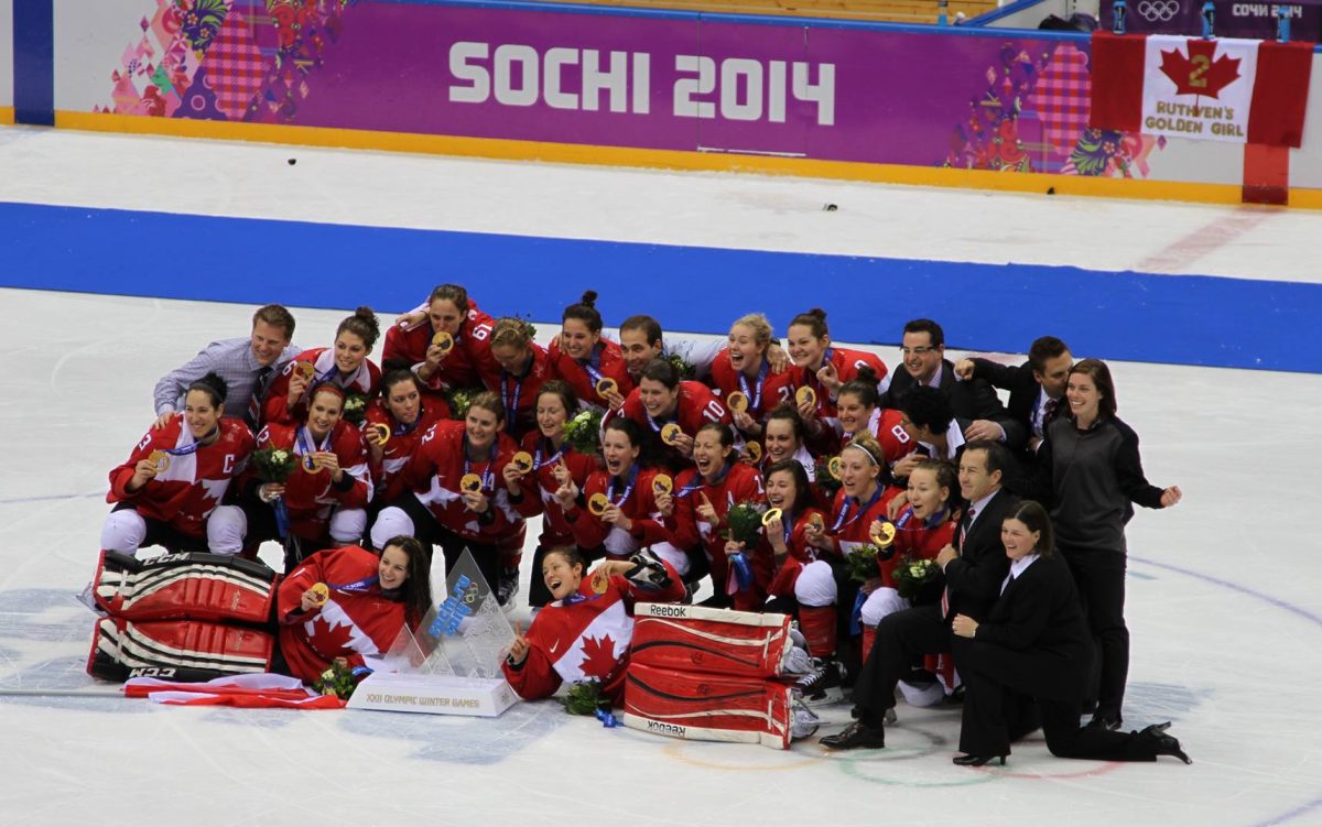 Gold medal ice hockey team Canada during the 2014 Winter Olympic Games.
